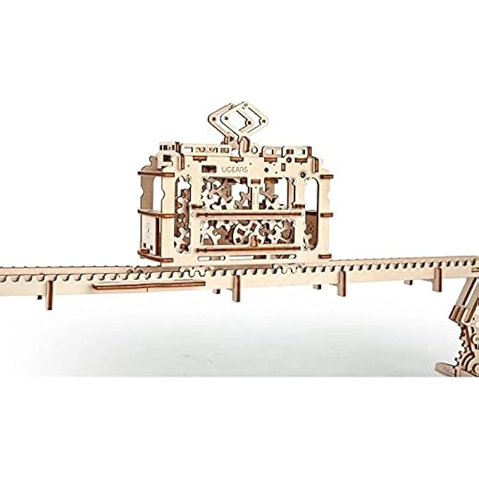 MADE IN EUROPE, 3D WOODEN PUZZLE TRAM WITH RAILS, MECHANICAL MODEL KIT WITH 154 PARTS, DIY, SELF-ASSEMBLY, WOODCRAFT CONSTRUCTION TOY, PERFECT FOR GIFTING, NO GLUE NEEDED, BROWN, UGR-70008 - Image 4